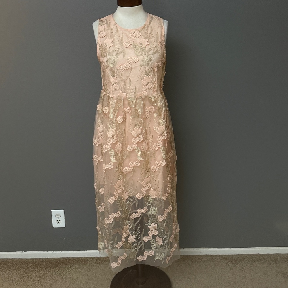 Kaimilan NWT Peach Embroidered Applique Midi Dress Sz 4